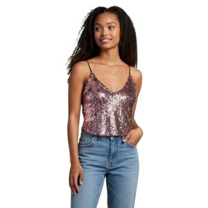 Topshop Sequined Crop Size 2 in Pink and Silver